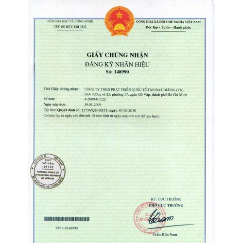 GCN đăng ký nhãn hiệu Tropic171
